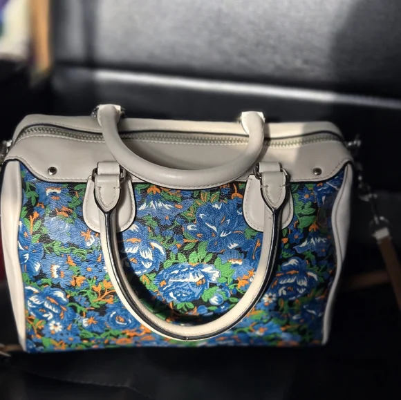 Blue and White Floral Coach Satchel - Picture 4 of 11